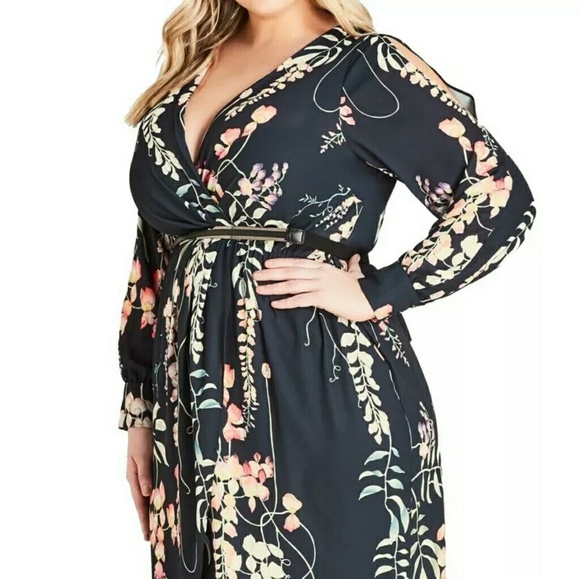 City Chic Dress Cold Shoulder Blue Floral Size 18W - Picture 3 of 8